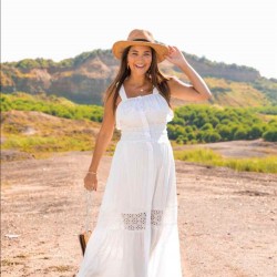 Kalın askılı fisto detaylı elbise