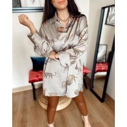 Kaplan Desenli Saten gömlek elbise