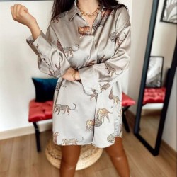 Kaplan Desenli Saten gömlek elbise Kaplan Desenli Saten gömlek elbise