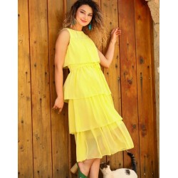 Katkat Moscrep Sarı Elbise