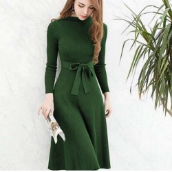 Kırçıllı Kuşak Detay Triko Elbise Kırçıllı Kuşak Detay Triko Elbise