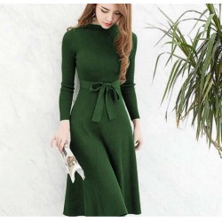 Kırçıllı Kuşak Detay Triko Elbise