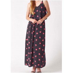 Kırmızı Kalp Desenli Elbise