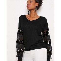 Kol Saçak ve Pul Detaylı Bluz Kol Saçak ve Pul Detaylı Bluz