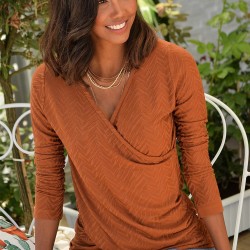 Kruvaze Yaka Dokuma Bluz