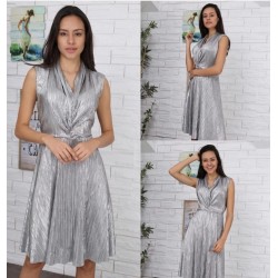 Kruvaze Yaka Gümüş Elbise Kruvaze Yaka Gümüş Elbise