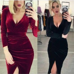 Kruvaze Yaka Kadife Elbise Kruvaze Yaka Kadife Elbise