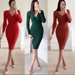 Kruvaze Yaka Triko Elbise Kruvaze Yaka Triko Elbise