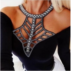 Lazer Kesim Taş Detay Bluz