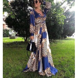 Leopar desen crep maxi elbise Leopar desen crep maxi elbise