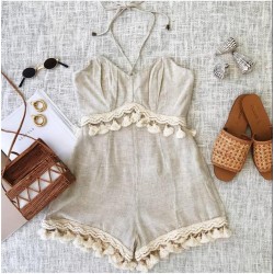 Maroken Kumaş Dantel Detay Tulum