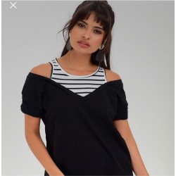 Omuz Detaylı İkili Tshirt Omuz Detaylı İkili Tshirt