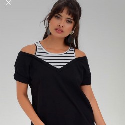 Omuz Detaylı İkili Tshirt Omuz Detaylı İkili Tshirt