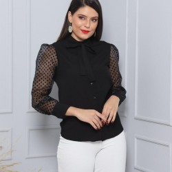 Puan Kollu Fularlı Bluz