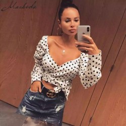 Puantiye Detay Bağlamalı Bluz