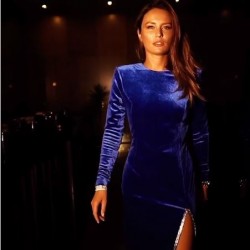 Yırtmacı taş işlemeli maxi abiye