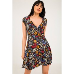 Renkli Çiçek Desen Elbise