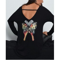 Renkli Payet Kelebek Bluz