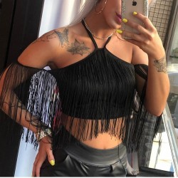 Saçak Detaylı Crop Bluz