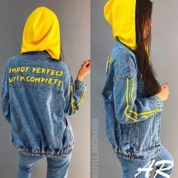 Sarı Kapşonlu Jean Ceket Sarı Kapşonlu Jean Ceket