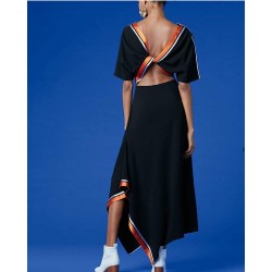 Saten Şeritli Dokuma Viscon Elbise