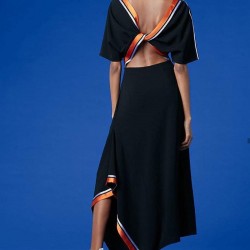 Saten Şeritli Dokuma Viscon Elbise Saten Şeritli Dokuma Viscon Elbise