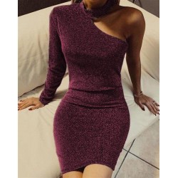 Simli Tek Omuz Elbise