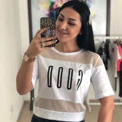 Tül Detaylı Good Baskılı Bluz Tül Detaylı Good Baskılı Bluz