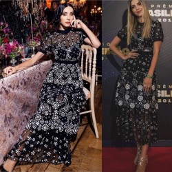 Tül Detaylı Multi Şifon Elbise