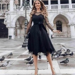 Tül Puanlı Atlas Elbise Tül Puanlı Atlas Elbise