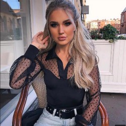 Tül Puanlı Gömlek Yaka Bluz Tül Puanlı Gömlek Yaka Bluz