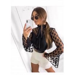 Tül Puanlı Moscrep Bluz