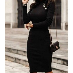 Düğme detay triko elbise