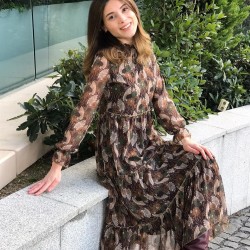 Yaprak Desen Şifon Astarlı Elbise