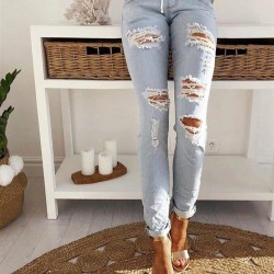 Yırtık Detay Beli Lastikli Jean Yırtık Detay Beli Lastikli Jean