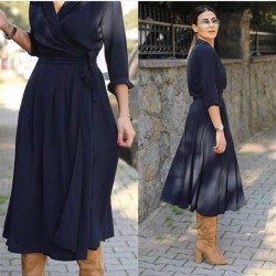 Yırtmaç Detay Kuşaklı Midiboy Elbise Yırtmaç Detay Kuşaklı Midiboy Elbise