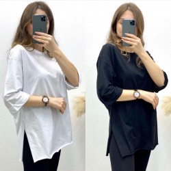 Yırtmaçlı Basic Tshirt Yırtmaçlı Basic Tshirt